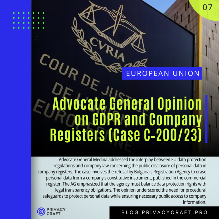 Advocate General Opinion on GDPR and Company Registers (Case C‑200/23)