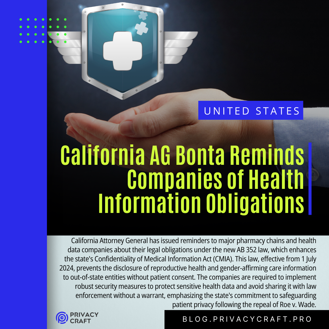 California AG Bonta Reminds Companies of Health Information Obligations